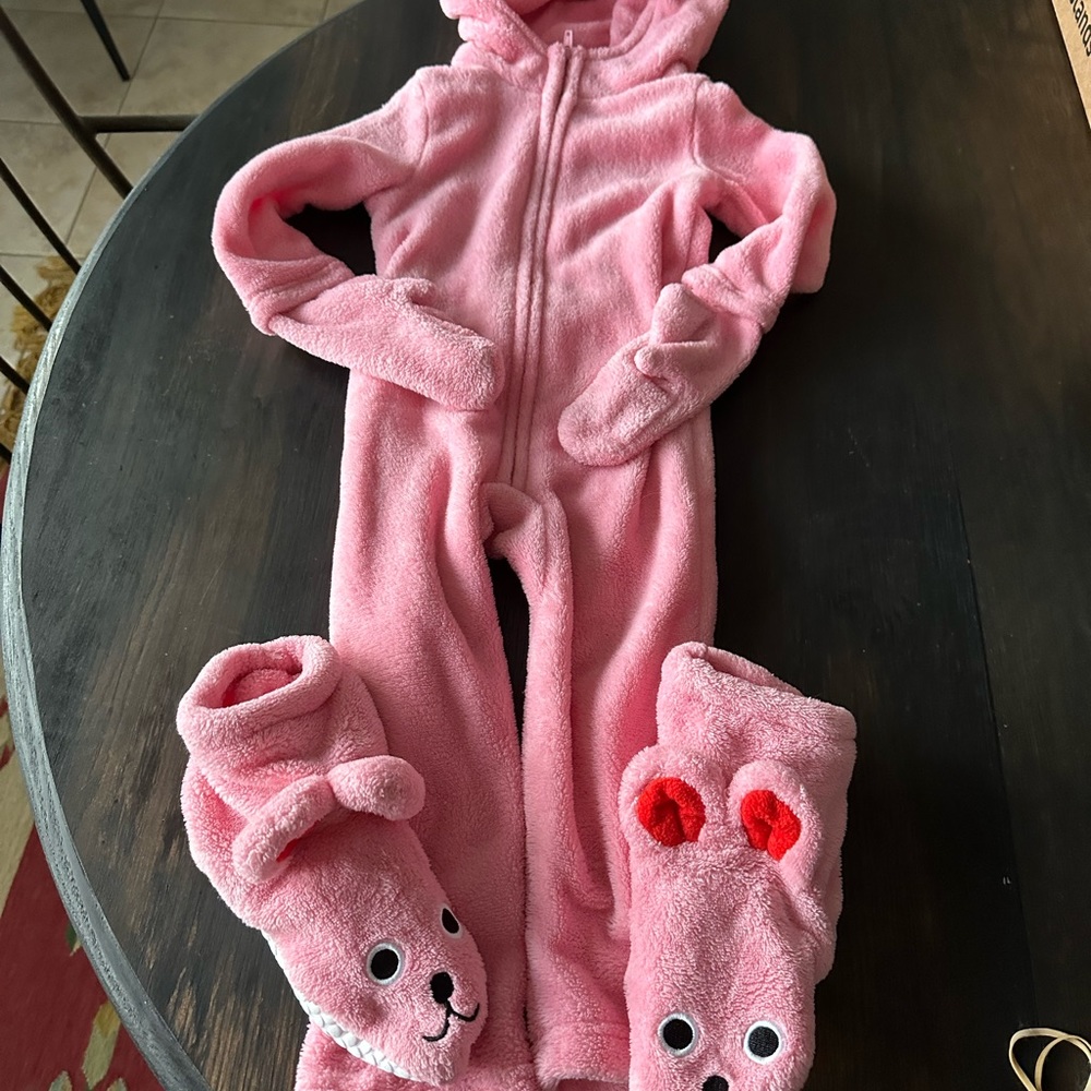 A Christmas story pink bunny costume pajamas ugly Christmas sweater